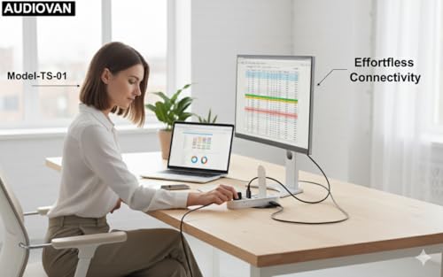 Image of Audiovan Desktop flip lid Open Power Strip with 2USB, 1HDMI, 1LAN Ports, White Flip Cover Cable Management Solution, 20x12x6 cm, 250V Socket White