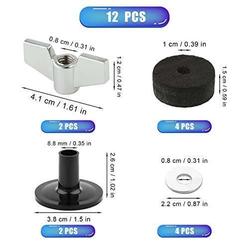 12Pcs Cymbal Replacement Accessories, Drum Accessories Black Cymbal Sleeve And Felt With Base Wing Nuts Cymbal Felts Hi-Hat Clutch Felt Cymbal Washer #TOP1