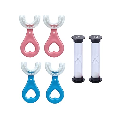 YLVV 6 Pack Kids U-Shaped Todder Toothbrush with Sand Timer, 360° Oral Teeth Cleaning Design Tooth Brushes, Food Grade Soft Silicone Brush Head for Toddlers and Children (2-6 Ages) Blue Pink…