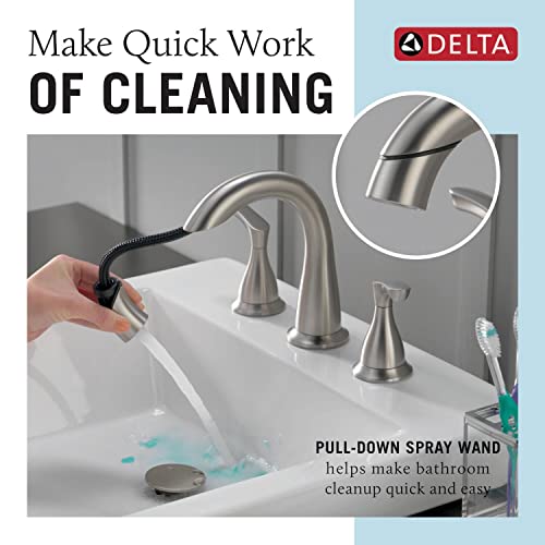 Delta Broadmoor Brushed Nickel Bathroom Faucet with Sprayer, 8 Inch 3 Hole Widespread Bathroom Sink Faucet with Pull Out Sprayer, Push-Pop Drain, SpotShield Stainless 35765LF-SPPD by DELTA - Image 3