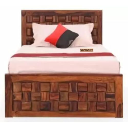Image of Solid Sheesham Wood Single Bed with Headboard & Footboard | Sturdy Wooden Cot for Bedroom, Hostel & PG | Modern Design Single Wooden Bed Frame (Mattress Not Included) (Honey-3)