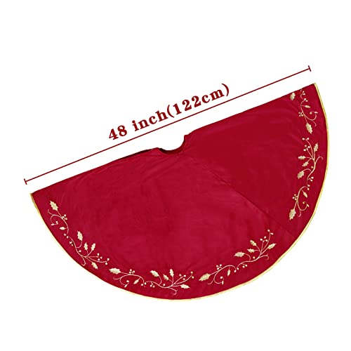 Bunny Chorus Christmas Tree Skirt, 48 Inches Red Luxury Velvet Plush Fur Skirts With Gold Embroidered Holly Leaf For Rustic Xmas Tree Holiday Decorations thumb #2