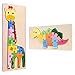 GrandEver 2 Piezas Puzzles de Madera Número Educativos Juguetes Bebes,Colorido Rompecabezas de Madera Juguetes de Inteligencia para niños 3-6 años (Jirafa, Dinosaurio)