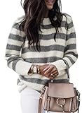Dokotoo Oversized Sweaters for Women Wool Crewneck Ribbed Knit Tops Striped Color Block Holiday Fall Winter Business Casual Colorful Pullover Sweater Trendy Dark Grey Large