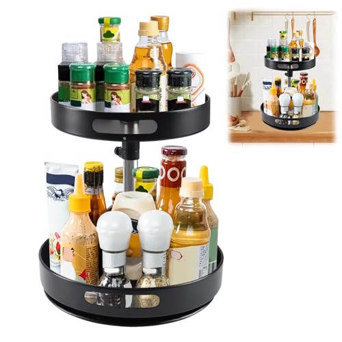 Especiero, Organizador de Especias de Metal Giratorio de 2 Niveles, Acceso Giratorio de 360°, Altura Ajustable Organizador de Especias para mostrador de Armario Carrusel de Cocina Lazy