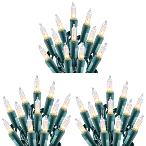 Image of Minetom Clear Christmas String Lights 100 Count 20 Feet Incandescent Bulb Mini Lights for Indoor Xmas Tree Garland Birthday Wedding Party Festival Decoration, Green Wire (Pack of 3)