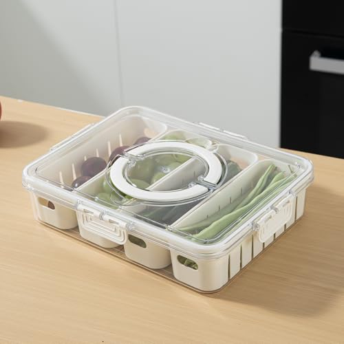 Image of HOKIPO Food Grade Plastic Fridge Storage Containers with 4 Partition & Lid - Crisper Containers for Fresh Vegetables, Fruits & Food | Freezer & Kitchen Organizer Set for Home Use (AR-6104)