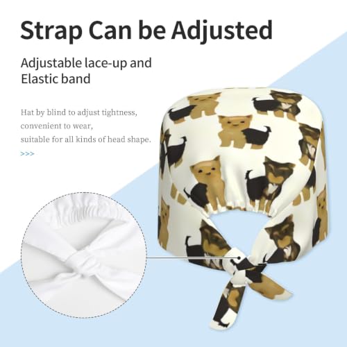 Image of Cute Pug Dog Print Working Cap Scrub Cap with Sweatband,Adjustable Fashion Bandage Tie Back Hat Headwear for Women Men