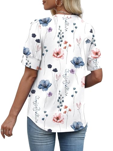 Image of OFEEFAN Womens Tops Short Sleeve Shirts Buttons V Neck Spring Fashion Summer Outfits Plus Size Blouses Dressy Casual