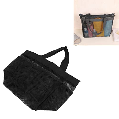 Portable Large Mesh Beach Tote Bag with MultiPocket Design for Women, and Nylon, for Travel, Gym, and Pool, Black2
