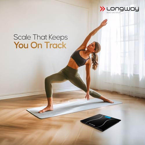 Image of Longway Weight Machine for Home | Digital Bathroom Scale for Human Body Weight Measurement | Extra Thick Tempered Glass with LCD Display | 3 Years Warranty (Full Black | Max Weight 180Kgs | Aura)