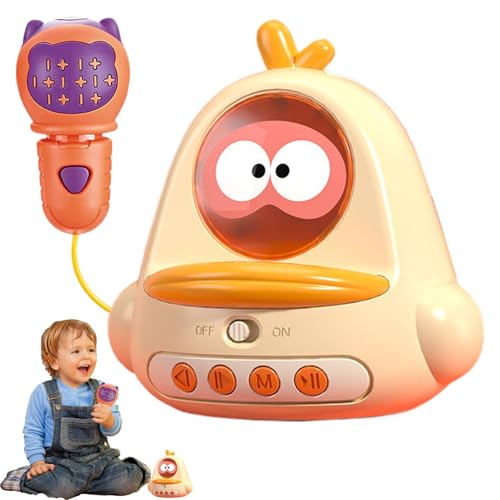Lunaobrik - Micrófono de karaoke para niños, juguetes de karaoke portátil, micrófono en forma de chick de dibujos animados, juguete de micrófono canto de aprendizaje temprano para bebé