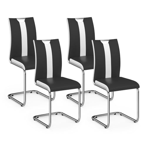 IDMarket - Lot de 4 chaises PIA Noires et Blanches pour Salle à Manger