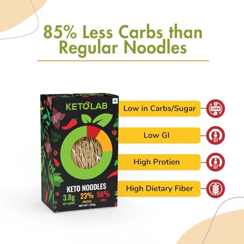 Image of Ketolab Keto Noodles Spaghetti, 300 Gms x Pack of 2, 3.8g Net Carb & 11g High Protein /Serving, Identical to Regular Noodles, Ultra Low Carb, Pre-Biotic High Fibre, For Keto Diet and Weight Loss
