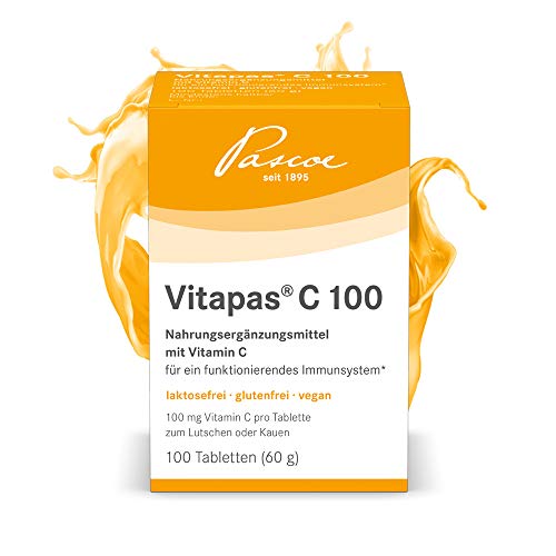 Vitapas C 100: Nahrungsergänzungsmittel mit Vitamin C für ein funktionierendes Immunsystem* - laktosefrei, glutenfrei, vegan - 100 Tabletten