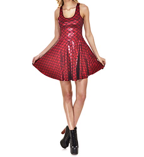 Image of LinvMe Women Shiny Mermaid Fish Scale Sleeveless Pleated Flared Dress