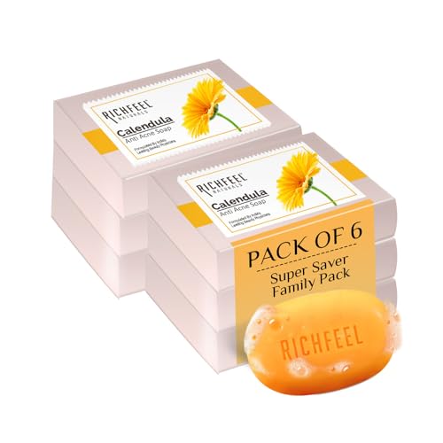 Richfeel Calendula Anti Acne Soap | Power of Soothing Calendula Extracts | For skin prone to Acne & Blemishes | Physician Formulated | Helps Calm & Replenish Skin | 75 g (Pack of 6)