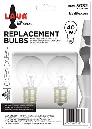 Lava 5032-6 40-Watt Replacement 2-Pack Brand 16.3 and 17 inch Lamps Light Bulb, 2 Count (Pack of 1), Clear