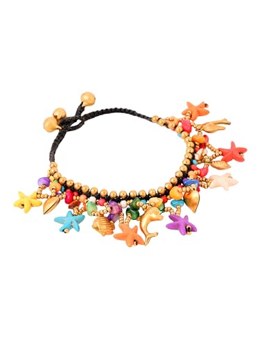 Yellow Chimes Bohemian Starfish Charms Beaded Bracelet Cum Anklet for Women and Girls