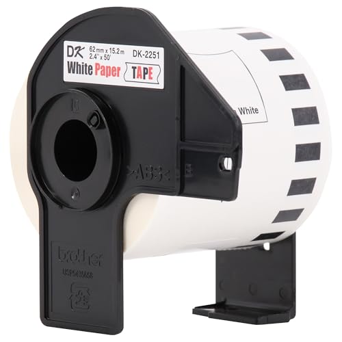 Image of Brother Genuine DK-22513PK Continuous Length Replacement Labels, Black /Red Label on White Paper Tape, Engineered with Excellence, 2.4 inch x 50 feet, (3) Rolls per Box (DK22513PK)