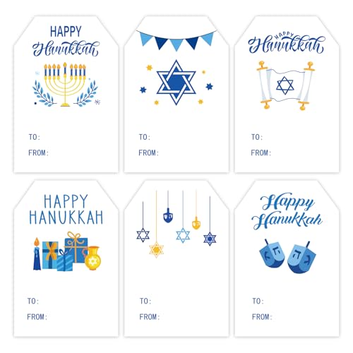 Étiquettes cadeaux Hanoukka Whaline | 120 autocollants en papier pour enveloppes de vacances