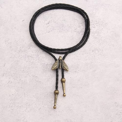 Image of Jeilwiy Bolo Tie for Men Western Cowboy Tie Necklace Gold Bolo Tie Leather Necktie Halloween Tie Accessories for Women