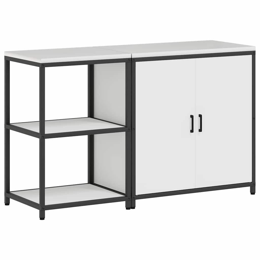 Küchenzeile 150 x 50 x 92 cm Weiß Kaltgewalzter Stahl mit 2 Türen und 4 Regalen Modernes Küchenregal & Küchenschrank Set für Küche Esszimmer