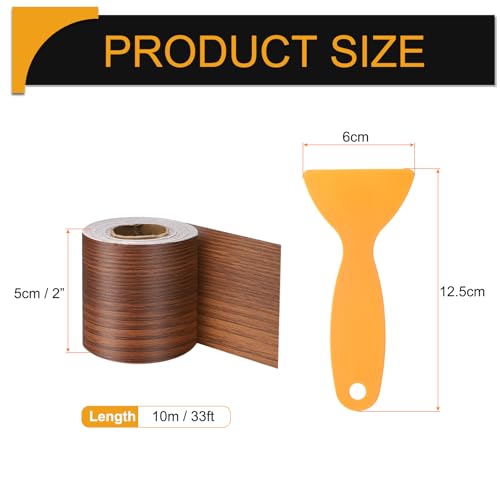 Image of HARFINGTON Wood Grain Repair Tape 2 Inch x 33ft Self Adhesive Repair Patch Tape Simulated Wooden Floor Tapes with Plastic Scraper for Tables Doors Windows Furniture, Teak