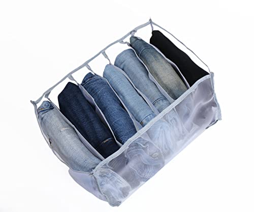 Ferb Set Of 2 Jeans And 2 Socks Organizer - 7 Grids For Jeans, Leggings, T-Shirt And Folded Clothes - Washable Drawer Wardrobe - Sock Divider - 16 Cells Storage Boxes For Underwear, Socks, Ties, Bras #TOP1
