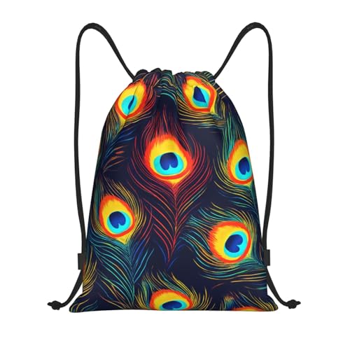 Peacock Feather Drawstring Backpack Lightweight Sports Gym Bag With Adjustable Shoulder Straps For Fitness Yoga Travel Soccer Volleyball Medium