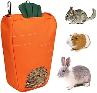 Dickplay Rabbit Hay Feeder, Guinea Pig Hay Bag Hanging Feeder 600D Oxford Cloth Fabric for Small Hay-Eating Pets Rabbits Guinea Pig Chinchilla Small Animals, Orange