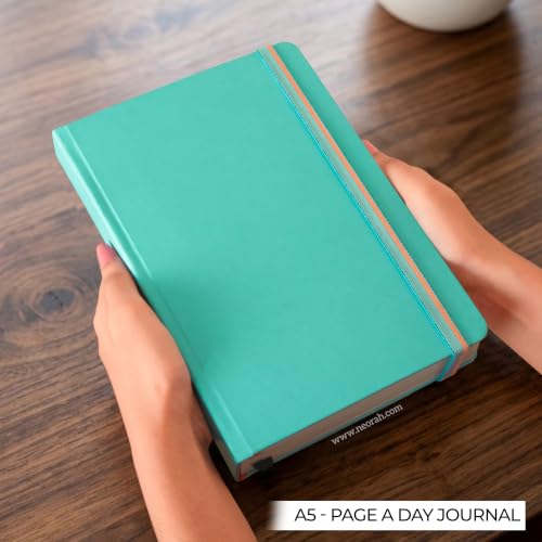 Image of NEORAH -A5 DOTTED | 368 Pages - 110 Gsm |PAGE A DAY JOURNAL (21x14.8 cm)-Hardcover Dot Grid Notebook |Back Pocket |3 Silk Book Mark - Completely HANDMADE for Journaling,writing- TEAL