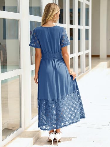 Image of Simplee Womens Summer Boho Maxi Dress V Neck Empire Waist Long Flowy Wedding Guest Dresses with Pockets
