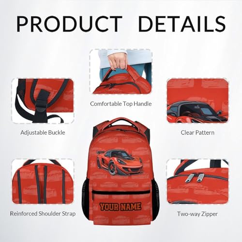 Kids Backpack with Lunch Box, 3 in 1 Custom Cute Car Bookbag for Elementary Middle, 17 Inch Racing Car School Bag Set for School Travel4