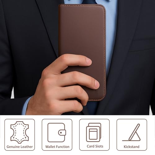 Coque iPhone 17 anti-rayures protégeant l'écran grâce au rabat portefeuille cuir