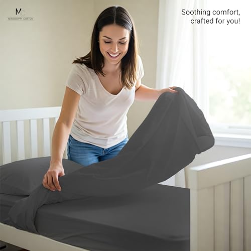 Image of 100% Cotton Toddler Sheet Set - 3-Piece Soft & Breathable Bedding - Fitted Sheet, Elasticized Flat Sheet & Envelope Pillowcase - Mini Crib & Toddler Bed Sheets (Dark Grey)