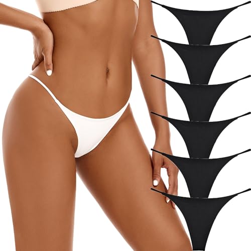 Image of VISSAY Cotton Thongs for Women Pack,Low Rise Ladies Underwear,Sexy Stretch Breathable Comfortable Thong Panties 6 Pack
