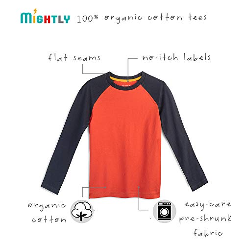 Mightly Boys and Girls' Long Sleeve Raglan Shirt | Organic Cotton, Colorful Casual Stylish Clothes, Soft&Fresh Crew Neck Tee, Set for Toddlers and Kids, Fair Trade Certified 2-Pack, Red Set Go, 4T3