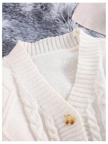 OYOANGLE Girl's Cable Knit Cardigan Sweaters Bishop Long Sleeve Button Down Knit Sweater Outerwear3