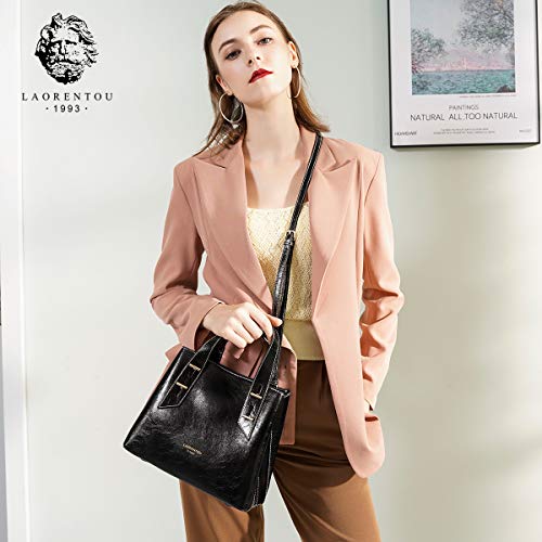 Image of LAORENTOU Women Crossbody Handbags Genuine Leather Satchel Handbags for Women Top-handle Shoulder Tote Purses