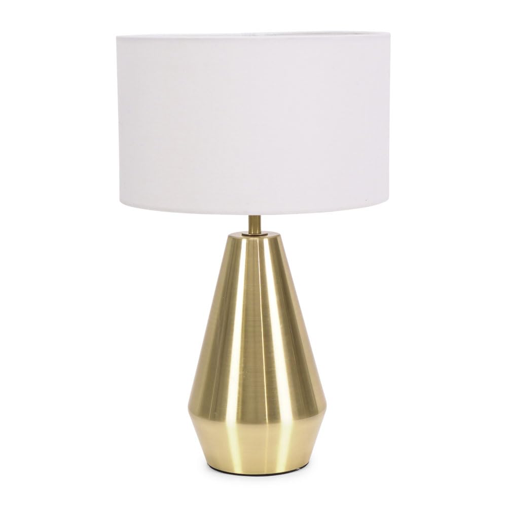 Valuelights Unisex White Jax Antique Brass Metal Dimmable Touch Table Lamp With Fabric Drum Shade In