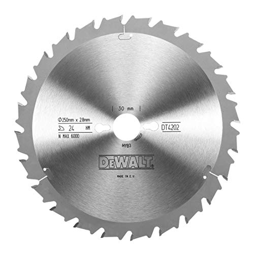 DeWalt Extreme Kreissägeblatt (für Radialarmsägen, Sägeblatt-Ø 250, Bohrung 30 mm, Schnittbreite 2.8 mm, 24FZ, Zahnwinkel 10°) DT4302