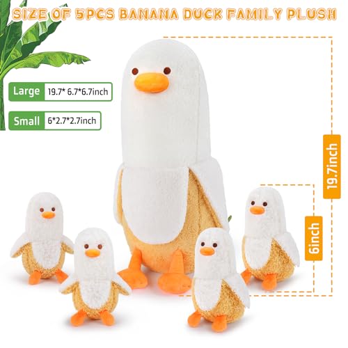 Image of Auspicious beginning 5 PCS Banana Duck Plush Stuffed Animal Family, 20'' Cute Banana Duck Mommy with 4 Baby Plushies Kawaii Plush Toy Birthday Gifts for Kids Boys Girls