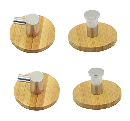 MEYA Adhesive Hooks, 4pcs/Pack T Shape and L Shape Wall Stick Hangers with 3M Tape + Full 304 Stainless Steel + Heavy Duty for Home Kitchen Office Coats Hats Keys Bags