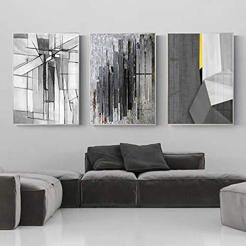 Peinture sur toile decoration murale lot de 3 tableaux triptyque noir et blanc