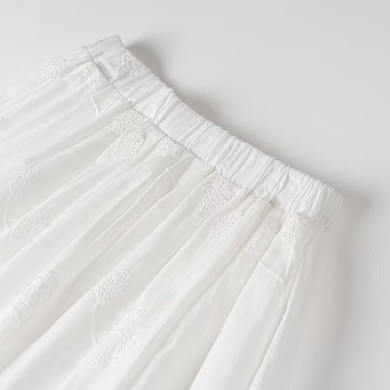 Nordic Minimalist White Embroidered Pure Cotton Skirt Commuter Casual Elegant Midi Skirt Women4