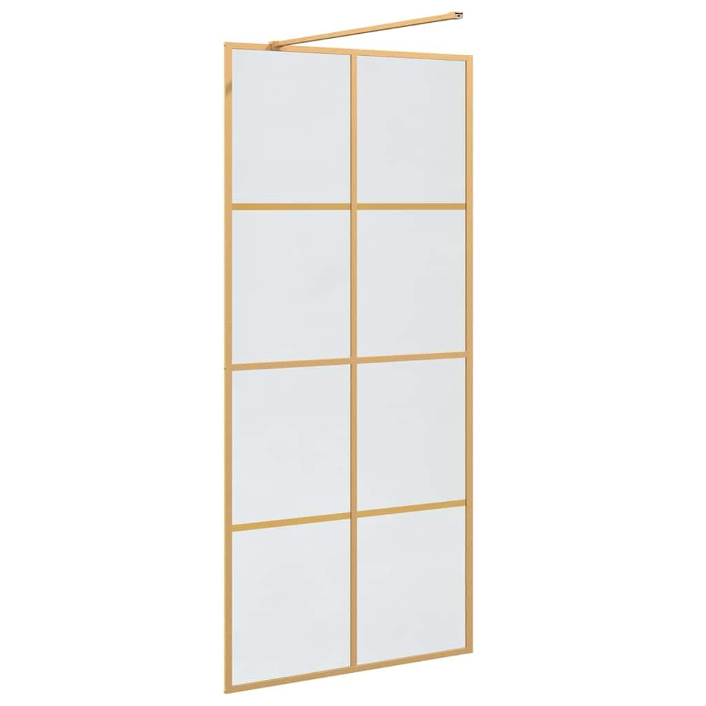 IKAYAA Mampara Ducha Fija 90 x 195 cm Panel Pantalla Fijo Ducha de Vidrio ESG - Mamparas de Ducha Fija con Cristal Templado 5 mm - Mampara Fija Dorado