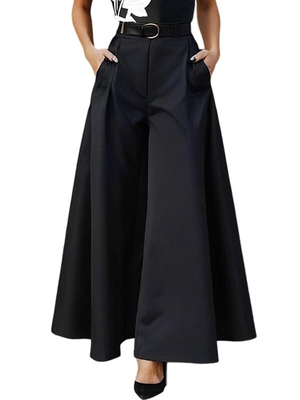 UOOZEE Women's Elegant Wide Leg Pants Elastic High Waisted Loose Palazzo Trousers Comfortable Office Work Casual Lounge Wear