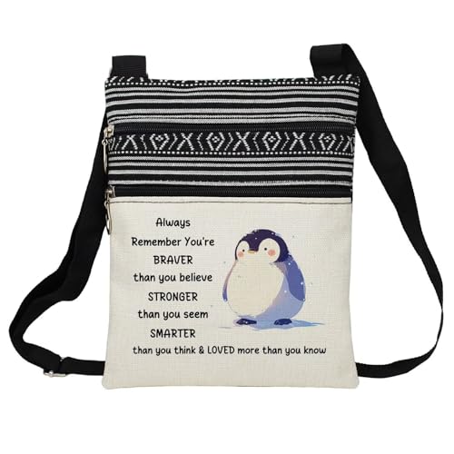 Penguin Messenger Bag Small Ethnic Pattern Printed Adjustable Strap Crossbody Zipper Bag Phone Bag Wallet Cute Shoulder Handbag for Penguin Lovers Women