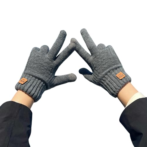Guantes de punto unisex caqui oscuro con terciopelo y pantalla táctil 3